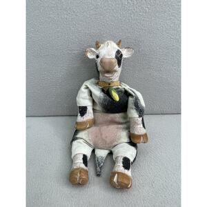 Vtg PETigrees Cow With Bell bean Bag Americana Folk Cottagecore 16" Farmhouse